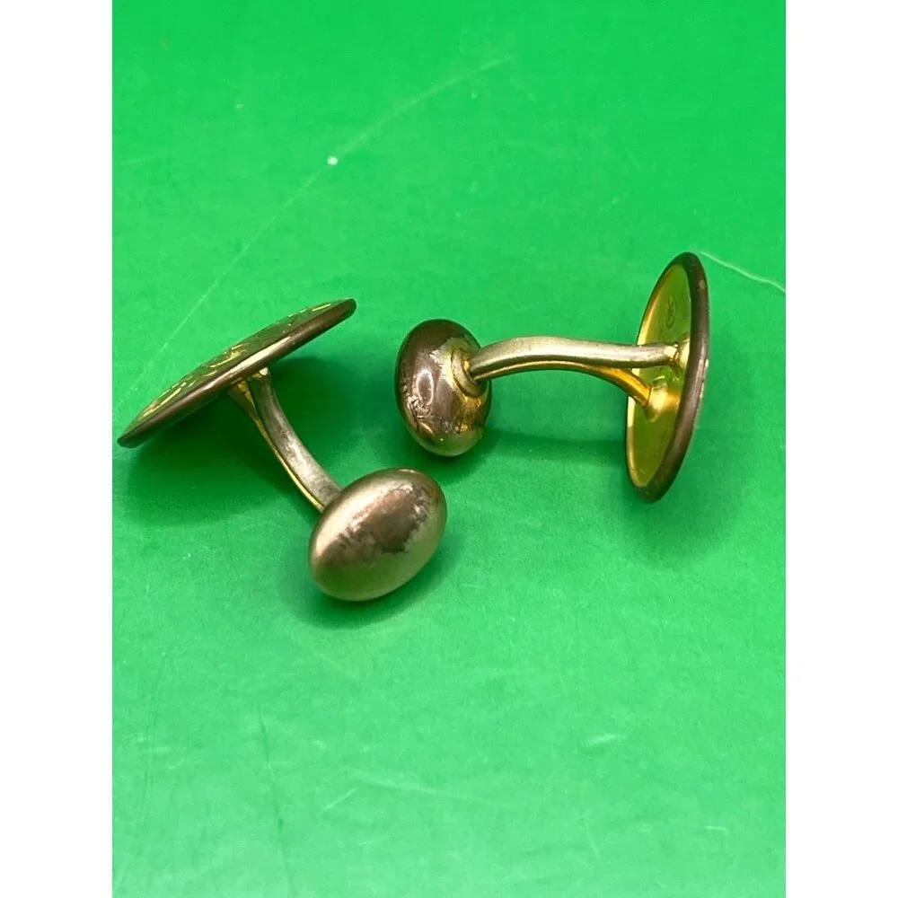 Antique Monogrammed EB Gold Tone Oval Cufflinks Etched Floral Art Deco Style